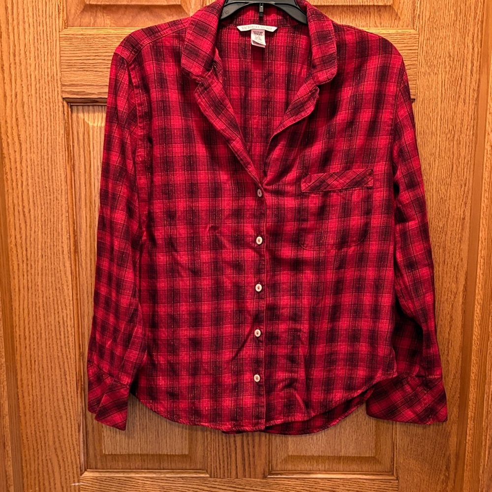 Victoria's Secret Red and Black Plaid Sleep Shirt